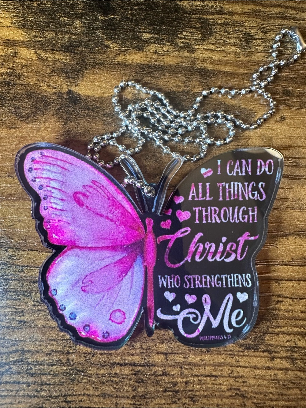 Pink Butterfly Rear View Mirror Hanging Decal